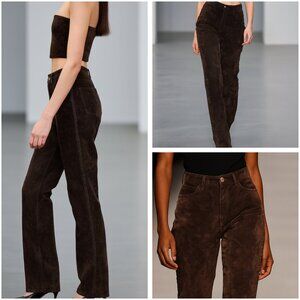 Chico's Suede Brown 100% Leather Women's Pants Size 25 Seam Detailing